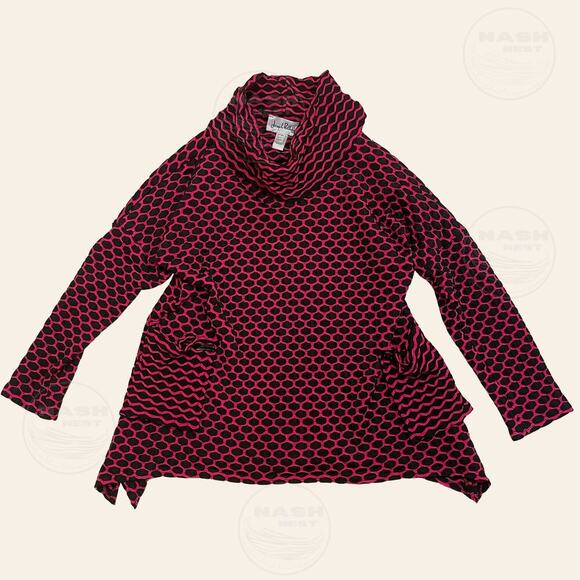 Joseph Ribkoff US 8 Cowl Neck Tunic | Pink Black Wave Print Textured Knit Pocket - Picture 1 of 6